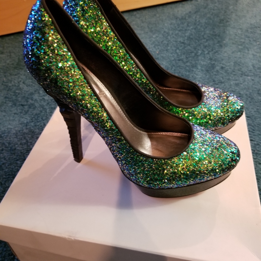 Rachel Roy Rfkeedan 8.5 Green Sparkly Heels